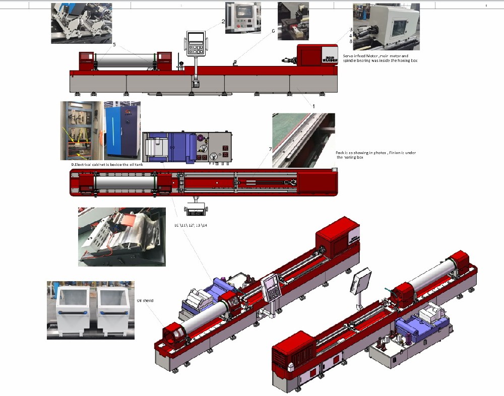 Deep hole honing machine and deep hole skiving roller burnishing machine