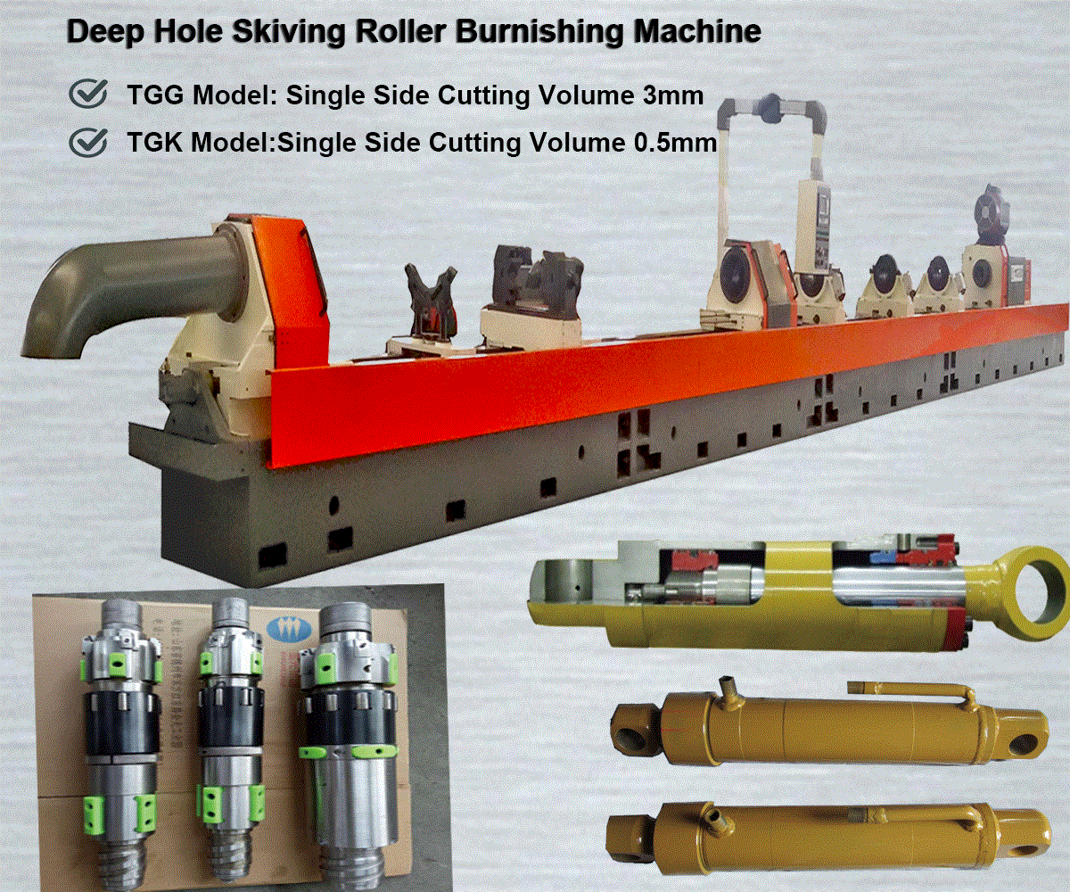 Deep hole honing machine and deep hole skiving roller burnishing machine